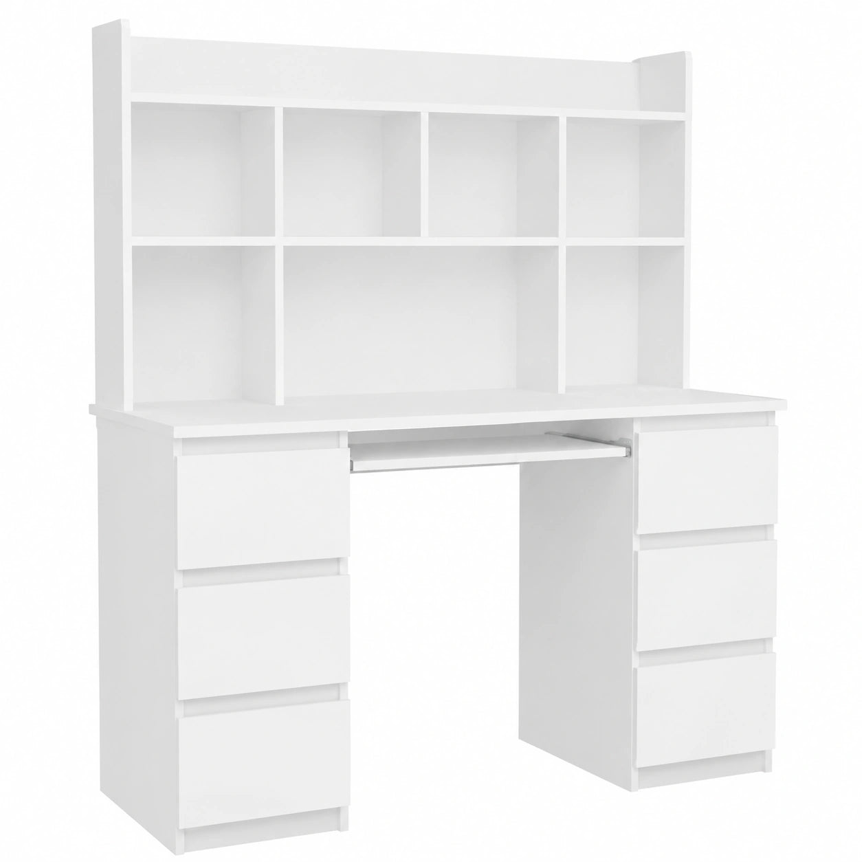 Scrivania Moderna con Libreria e 6 Cassetti per Ufficio e Studio, Bianco 130x51x146 cm