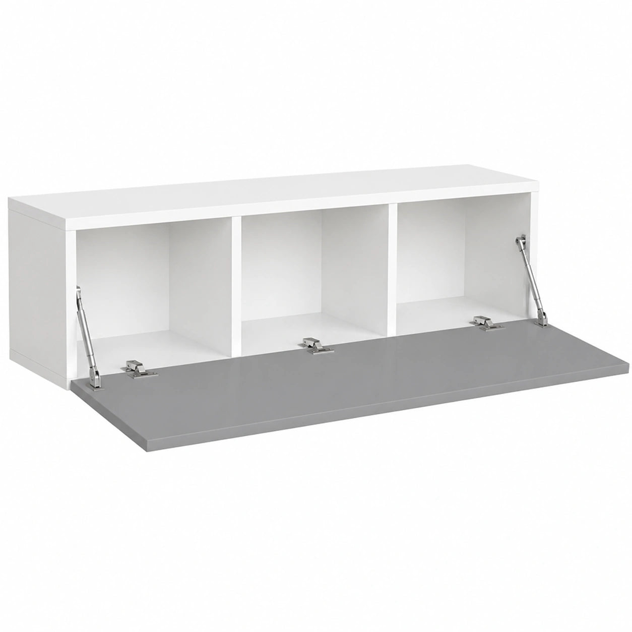 Mobile TV Moderno con 3 Scomparti e Anta a Ribalta, Design Minimalista per Soggiorno, 160x34x40 cm, Grigio e Bianco