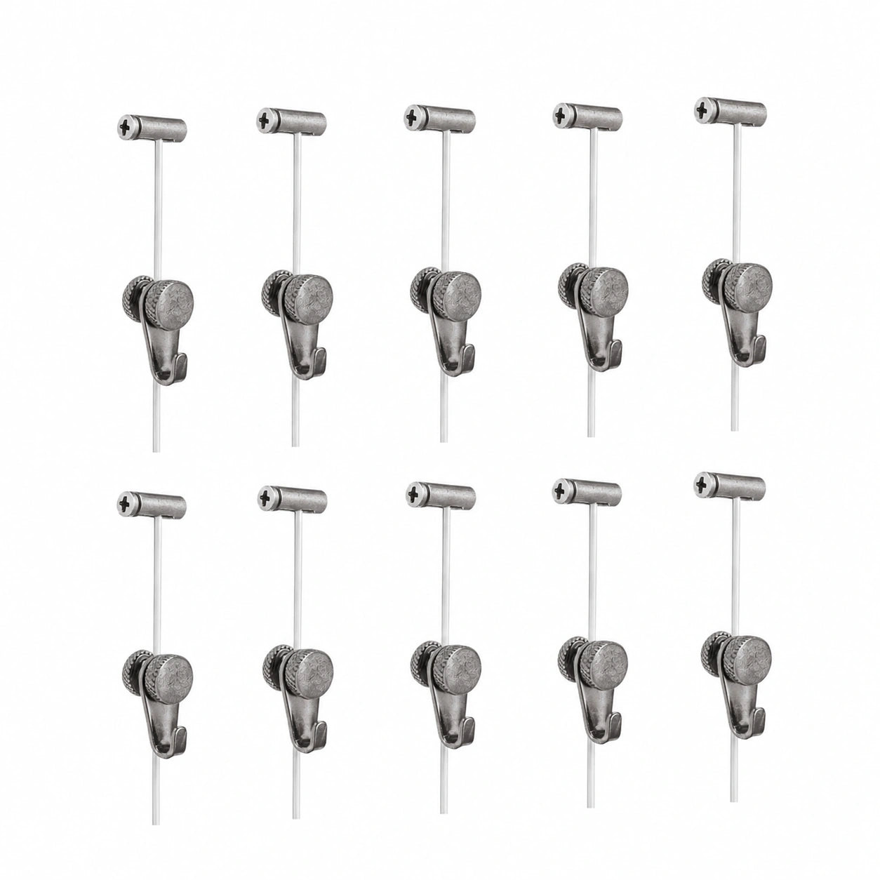 Ganci Nylon Regolabili per Quadri - Portata 15 kg, Inclusi Binario e Gancio, Confezione da 10
