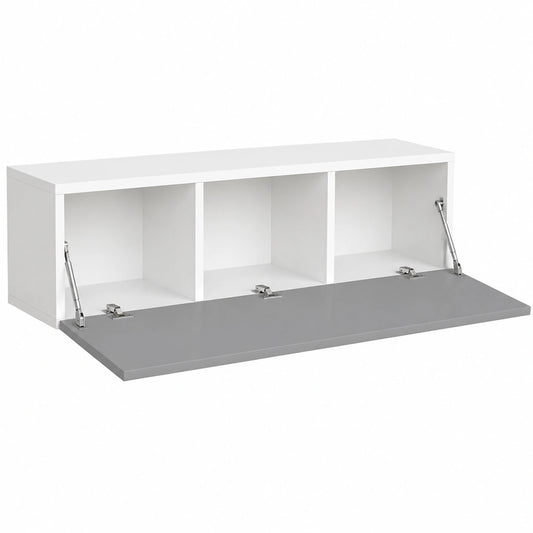 Mobile TV Moderno con 3 Scomparti e Anta a Ribalta, Design Minimalista per Soggiorno, 160x34x40 cm, Grigio e Bianco