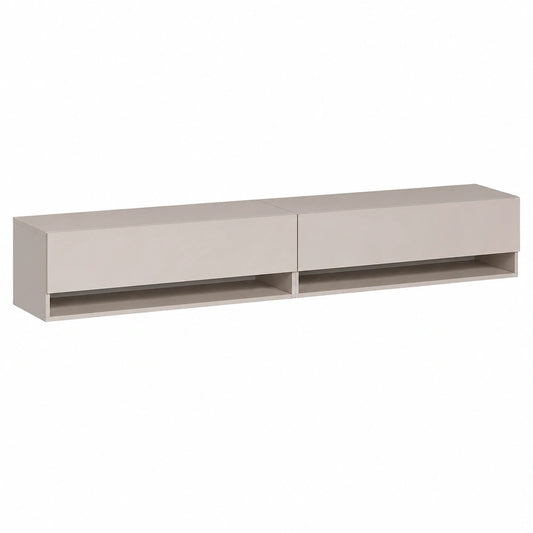 Credenza TV Selsey con Sportelli e Cassetti, 200 cm, Grigio Beige, per Soggiorno e Camera