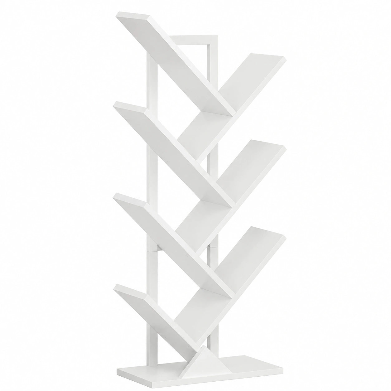 Libreria ad Albero Moderna, Scaffale ad Angolo a 8 Ripiani con Struttura in Metallo per Casa e Ufficio, Bianco