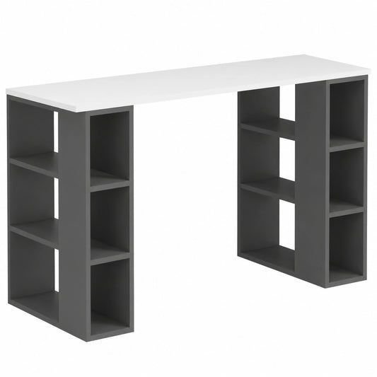 Scrivania Moderna con Libreria a 6 Ripiani in Legno MDF per Casa e Ufficio, Antracite