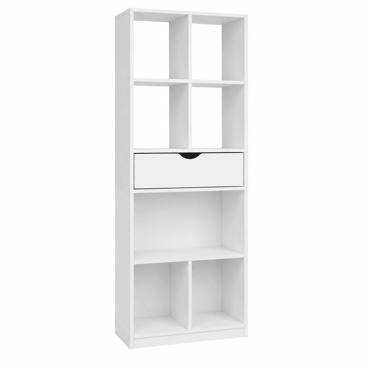 EUGAD Scaffale Moderno Bianco con 8 Scomparti, Mobile in Legno per Soggiorno e Ufficio, Libreria Salvaspazio con Cassetto, 50x24x168 cm