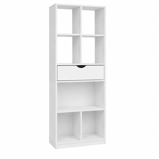 EUGAD Scaffale Moderno Bianco con 8 Scomparti, Mobile in Legno per Soggiorno e Ufficio, Libreria Salvaspazio con Cassetto, 50x24x168 cm