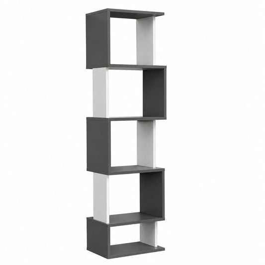 Scaffale Moderno a 5 Ripiani in Legno per Casa e Ufficio, 33x28x161 cm, Grigio/Bianco