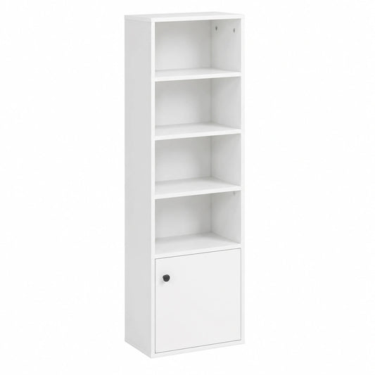Libreria Moderna a 7 Livelli con Ripiani Regolabili e Porta, 40x30x180 cm, per Soggiorno, Camera da Letto e Ufficio, Bianco