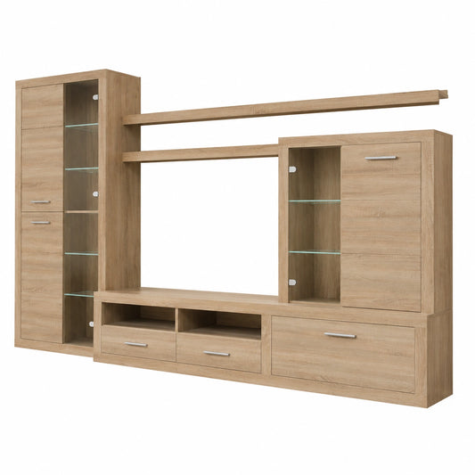 Mobile da soggiorno Cougar in rovere con LED, dimensioni 285x195x40 cm