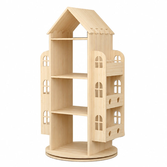 Libreria Rotante a 360° per Bambini in Legno, Scaffale Organizer e Espositore