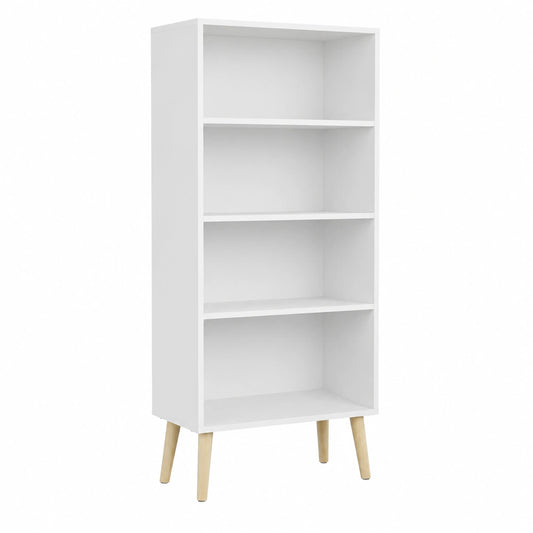 Libreria Moderna in Legno Bianco a 5 Ripiani per Soggiorno e Ufficio