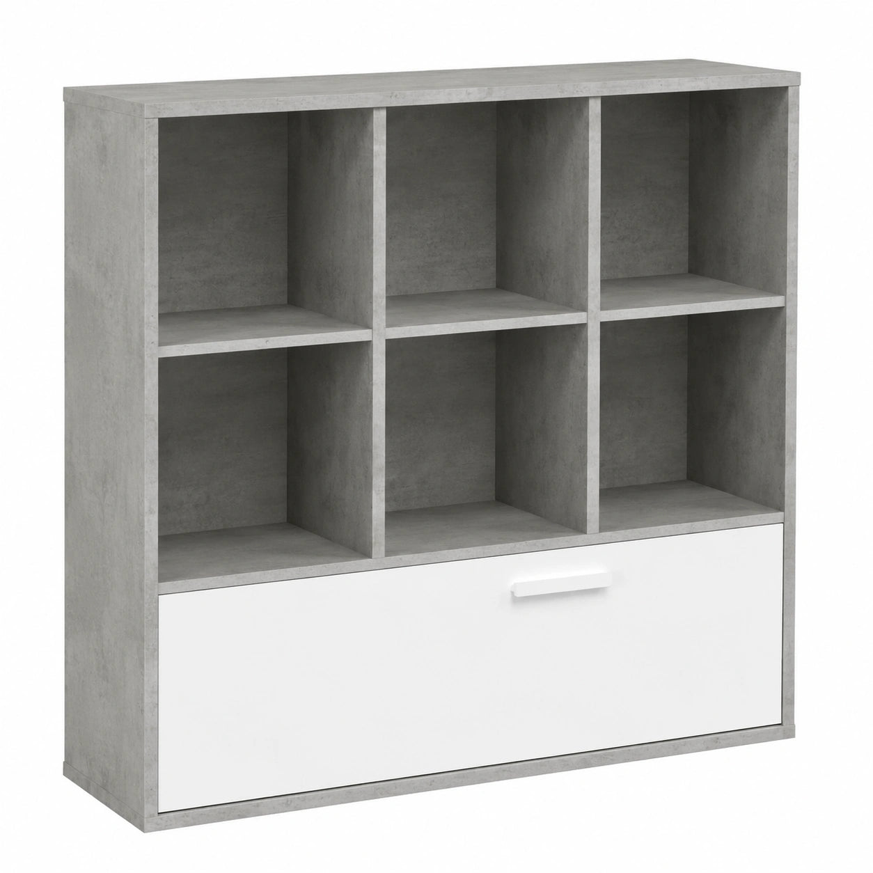 Libreria Moderna MIPIACE con Cassettone e Vani, Design Italiano, Cemento e Bianco Laccato