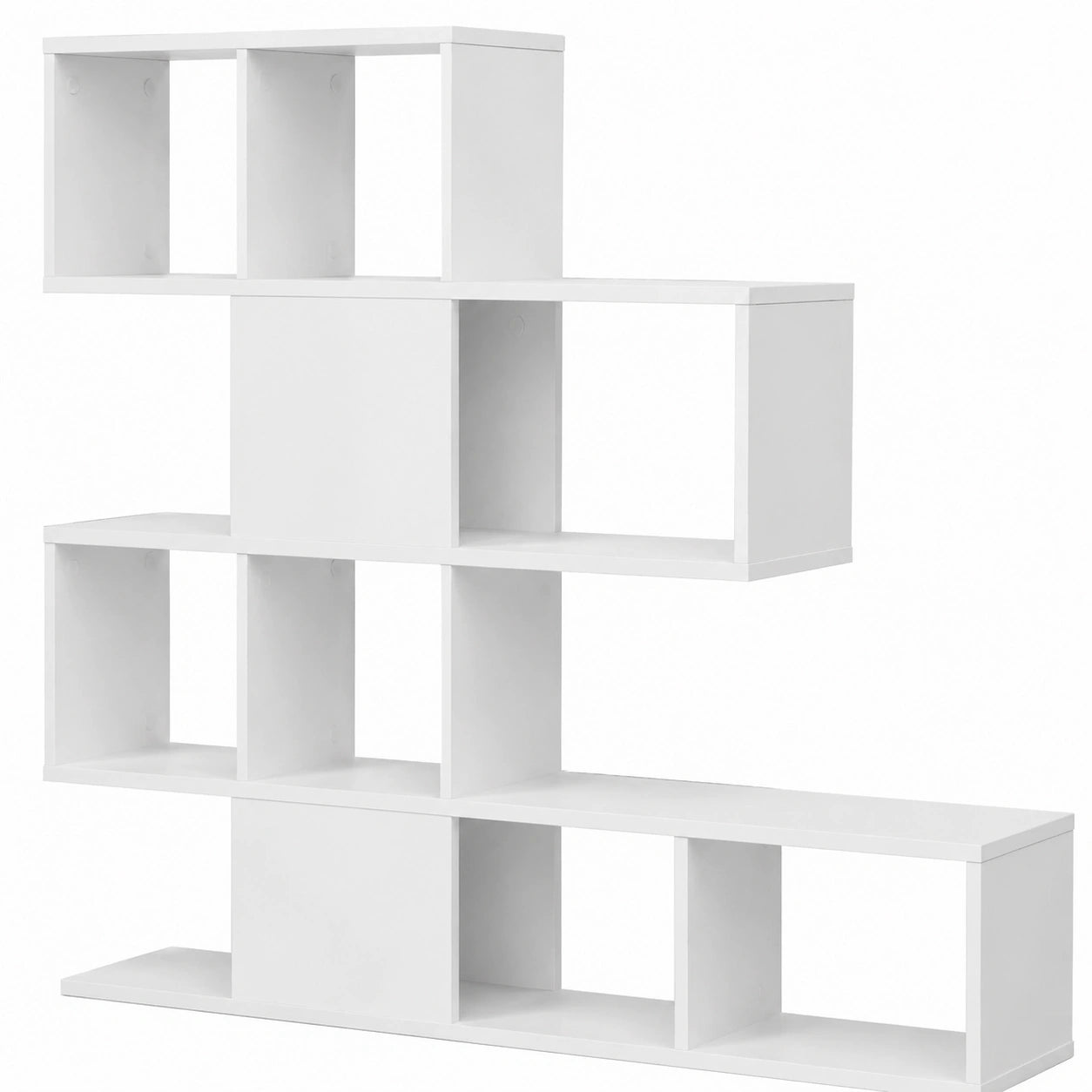 Libreria Moderna a Scala in Legno Bianco, 4 Ripiani, Design Bifacciale per Soggiorno, 120x19,5x109 cm