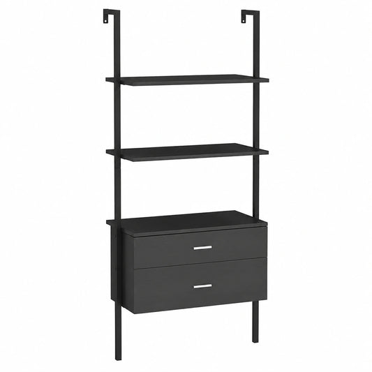 Libreria a Scala 6 Ripiani con Cassetti in Metallo, Design Moderno per Soggiorno e Ufficio