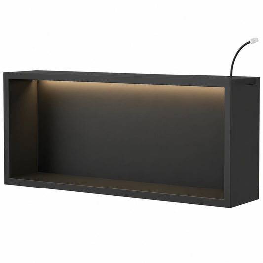 Scaffale Doccia a Muro in Acciaio Inox con LED, Ripiano Doccia Nero Incassato, Mensola per Bagno Singola, 60x30 cm