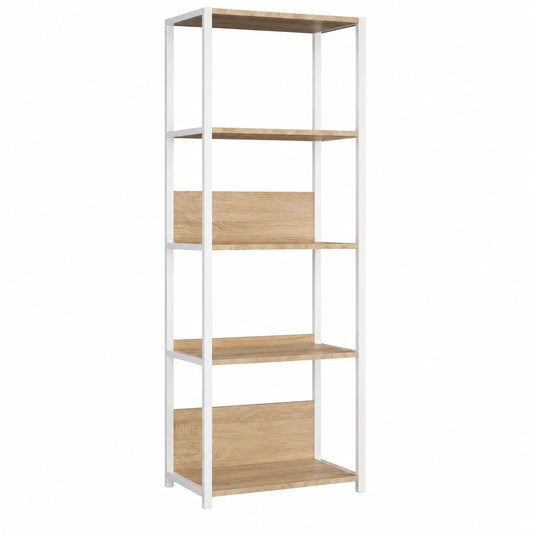 Scaffalatura in Metallo 50 cm con 6 Ripiani, Salvaspazio Robusto e Stabile, Libreria e Mobiletto Multiuso, Bianco Rovere di Sonoma