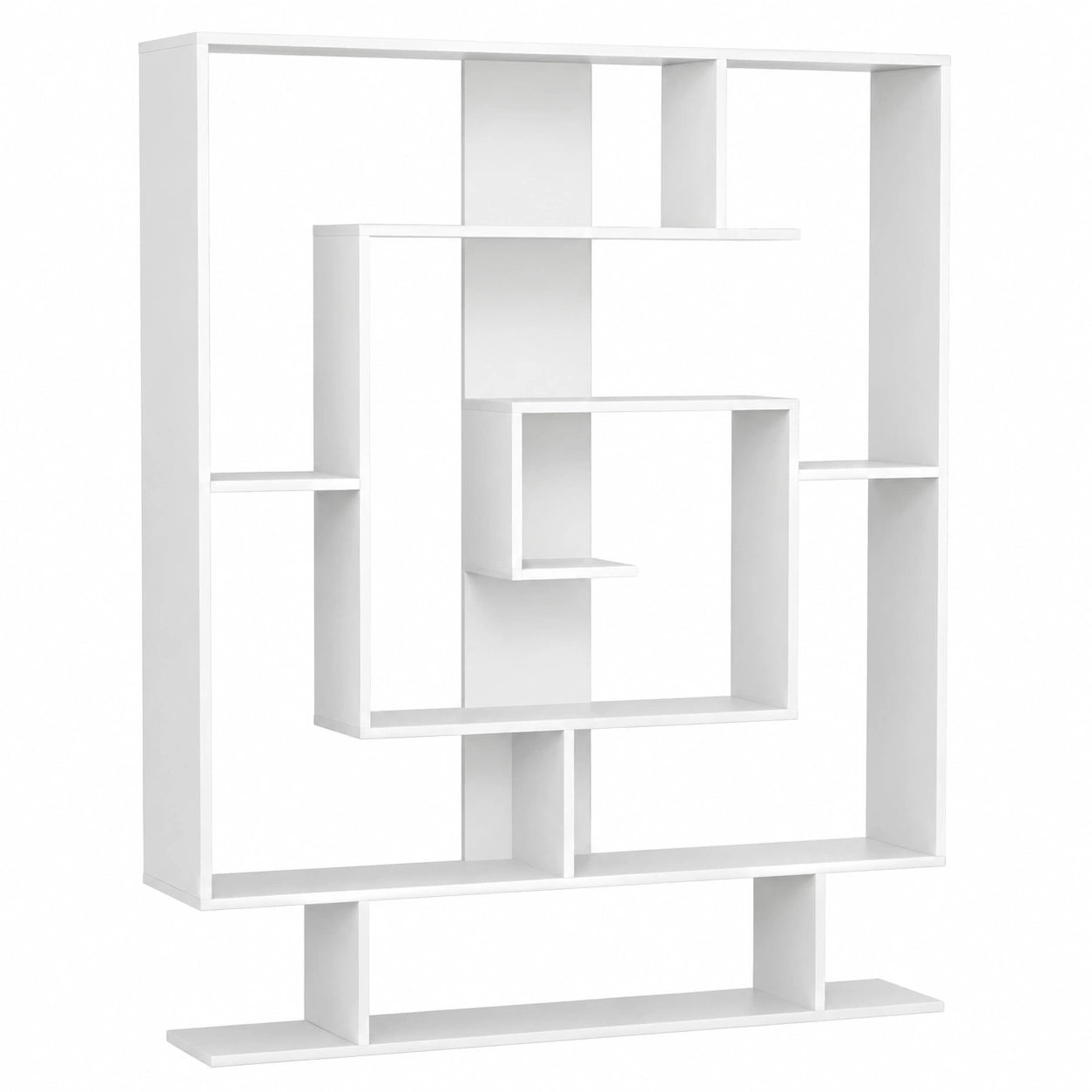 Libreria Geometrica a Muro con 7 Scomparti, Scaffale Moderno in Legno con Anti-Ribaltamento, 125x22x150 cm, Bianco
