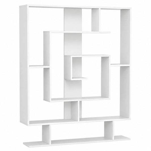 Libreria Geometrica a Muro con 7 Scomparti, Scaffale Moderno in Legno con Anti-Ribaltamento, 125x22x150 cm, Bianco