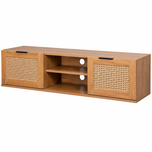 Mobile TV in Rattan con Ante e Vani, 150x40x30 cm