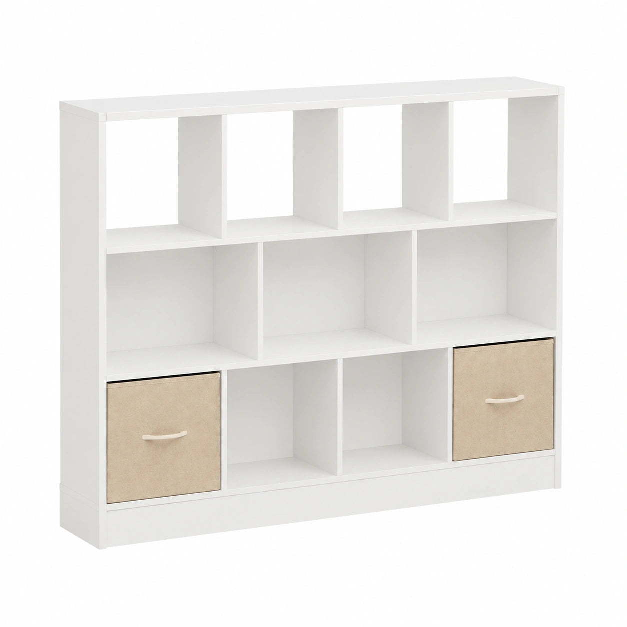 Scaffale Moderno Bianco con LED, Divisorio Elegante per Soggiorno, 11 Scomparti e 2 Cassetti, Dimensioni 126x30x100 cm